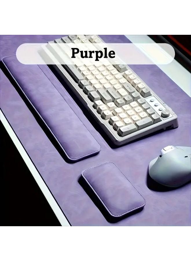 Gray 3pcs Set Mouse Pad Keyboard Pad Wrist Rest Large Desk Protector 70x35cm - Image 3